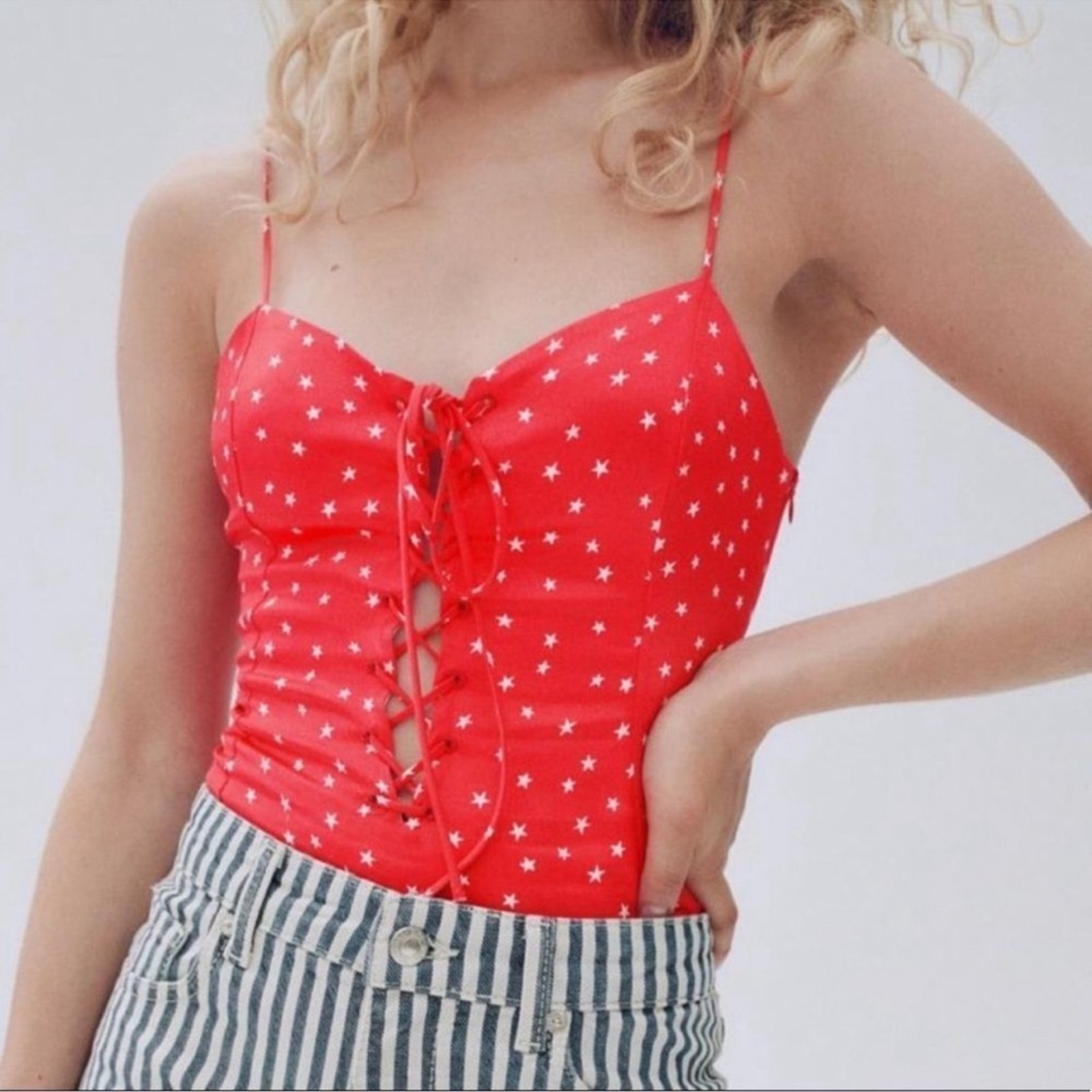 Zara Red & White Stars Bodysuit Size Small New With Tags